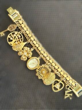 Vintage Anne Klein Gold Charm Bracelet Watch - Women Jewelry